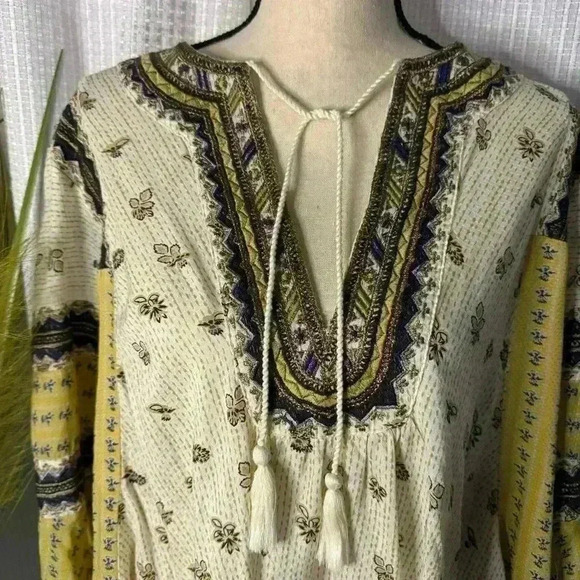 Free People But I Like It Women’s XS Ivory Embroidered Crop Tunic 3/4 Sleeve Top - Picture 3 of 12